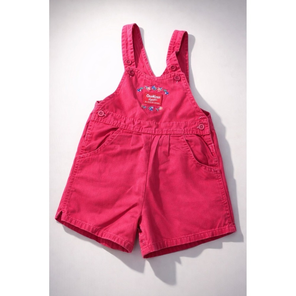Vintage 90's OshKosh Bgosh Pink Floral Embroidered Overalls Y2K Retro Rare